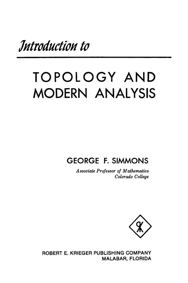 Introduction to Topology and Modern Analysis (1983)