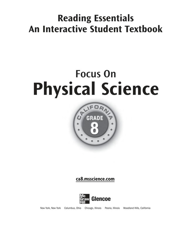 Focus On Physical Science - Reading Essentials: An Interactive Student Textbook (California Grade 8)